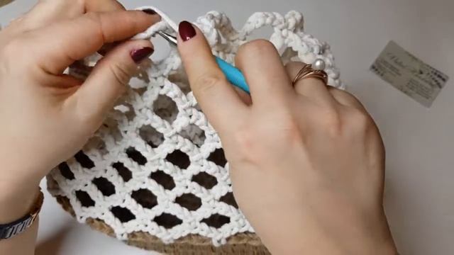 Сумка из шнура крючком. Сумка из джута крючком. Узор крючком "Сеточка".