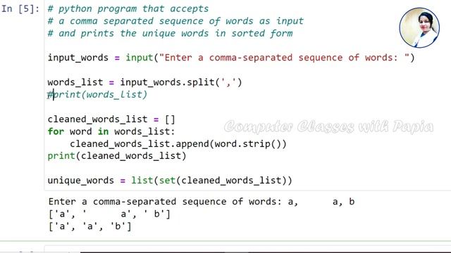 How to extract unique words from a string in Python | python program from sumita arora class 12