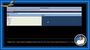 Learn Python Complete Course | Step By Step | While Loops | By: Ponnuri Gopie Krishna | Part - 17