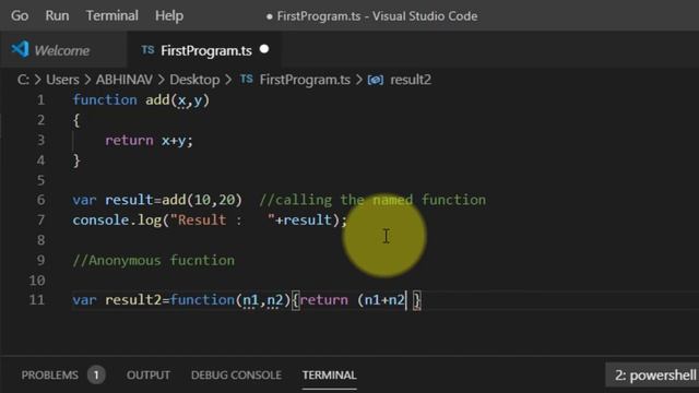 Function in Typescript with example | Anonymous Function call in typescript | Typescript Function e