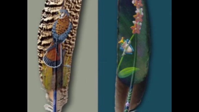 Рисунки на перьях. смотреть онлайн