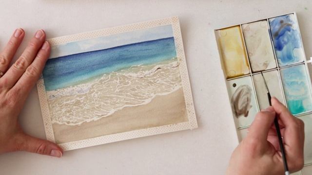 Watercolor OCEAN BEACH WAVE with foam painting timelapse - sea wave for beginners смотреть онлайн