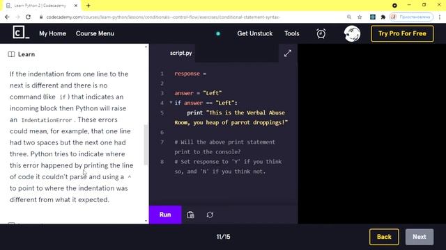 Learn Python 2 - Conditionals & Control Flow - Conditional Statement Syntax