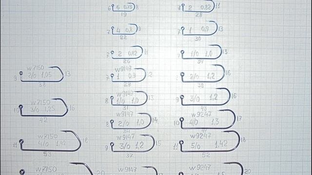 Для тех кто льет джиг-головки самостоятельно.Размеры китайских джиговых  крючков.