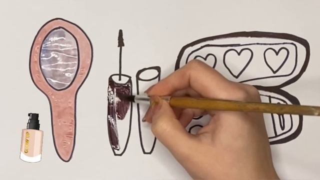 КАК НАРИСОВАТЬ КОСМЕТИКУ | Раскраска для детей ЗЕРКАЛО, ТУШЬ и ТЕНИ | How to draw cosmetics for kid