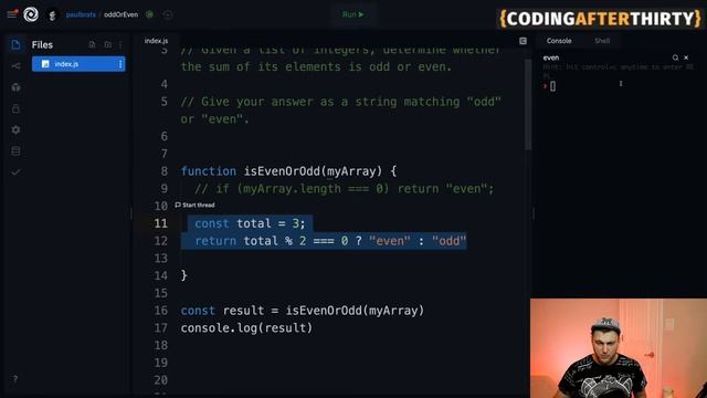 Solving Code Wars Odd or Even [ javascript coding challenges for beginners ]