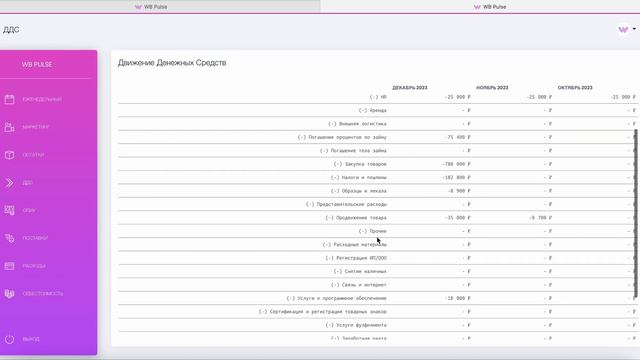 Разбор финансового отчета ДДС в сервисе WB Pulse