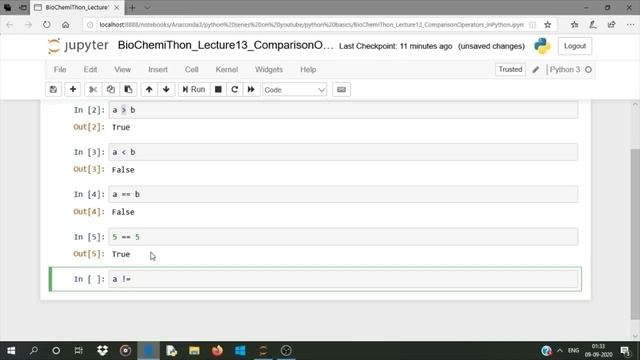 Comparison Operators in Python | Lecture 13 | Python Tutorial in Hindi for Beginners смотреть онлайн