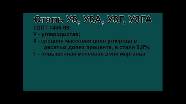 Инструментальная сталь У8А, У8, У8Г, У8ГА расшифровка марки стали по буквам