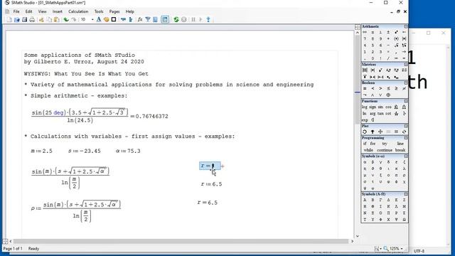 1.2 SMath Studio - Examples of arithmetic operations and variables смотреть онлайн