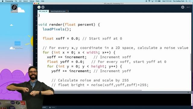 Coding Challenge #137: 4D OpenSimplex Noise Loop