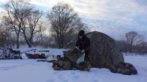 Палатка УП 2 Берег Установка Кемпинг Зимой с палаткой