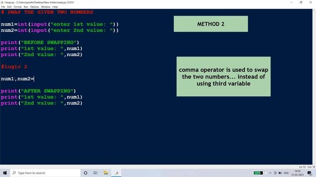Python Tutorial | Program To Swap Two Numbers | Python For Beginners | #ghcodingtechnique