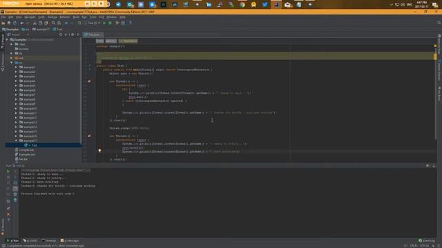 Синхронизация потоков в Java с помощью wait/notify смотреть онлайн
