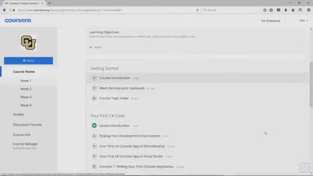 Navigating a Coursera Course - Introduction to C# Programming and Unity
