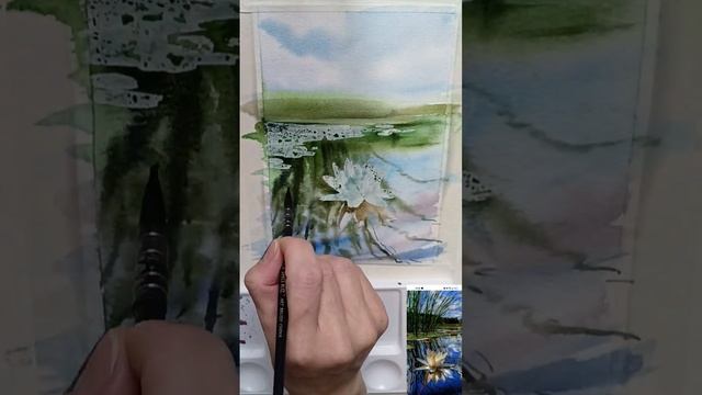 Как нарисовать лотосы в пруду акварелью #лотос #акварелью смотреть онлайн