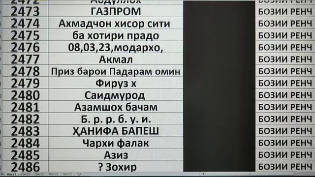 МАРХАМАТ. РУЙХАТИ БИЛЕТОИ БОЗИИ РЕНЧ АЗ 1 ТО 5000