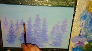 Рисуем зимний пейзаж - Ёлки ?Acrylic Painting Demo / Pine trees / Easy for beginners / Tutorial