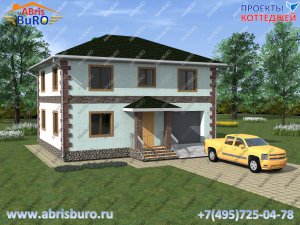 K1650-153 Проект двухэтажного загородного дома с встроенным гаражом общей площадью 153,1 м2 и размер