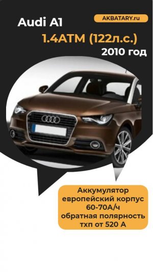 Замена аккумулятора Audi A1 2010 год