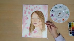 Paint with me - watercolor portrait and cherry blossom