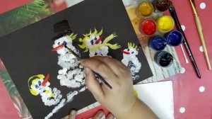 Как нарисовать весёлых снеговиков  пальчиками