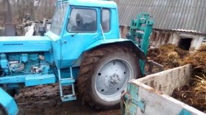 МТЗ-80. Погрузка  самодельным куном на заднюю навеску.