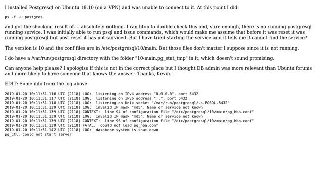 Databases: PostgreSQL won't start смотреть онлайн