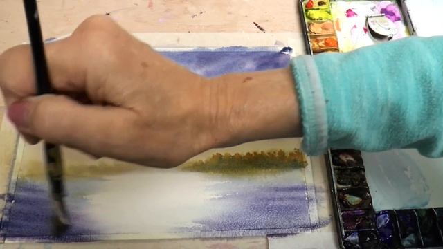 Пишем чистый красивый закат акварелью. смотреть онлайн