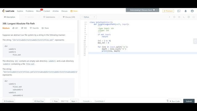 Daily Coding Problem - Problem 17 (Longest Absolute File Path)