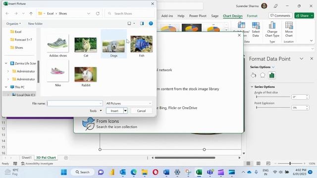 How to Create 3D Pai Chart in excel. How to add pictures in 3D Excel chart for finance reporting