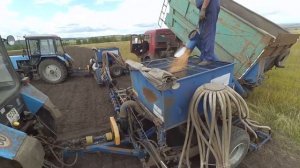 Два трактора мтз 82.1 в агрегате с сеялками С-6ПМ "Быстрица" (посев озимой пшеницы)