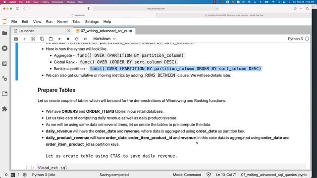 Mastering SQL - Postgresql - Advanced SQL - Overview of Analytic Functions