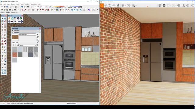 Sketchup interior design #59 Dining room and kitchen set ( Enscape render ) смотреть онлайн