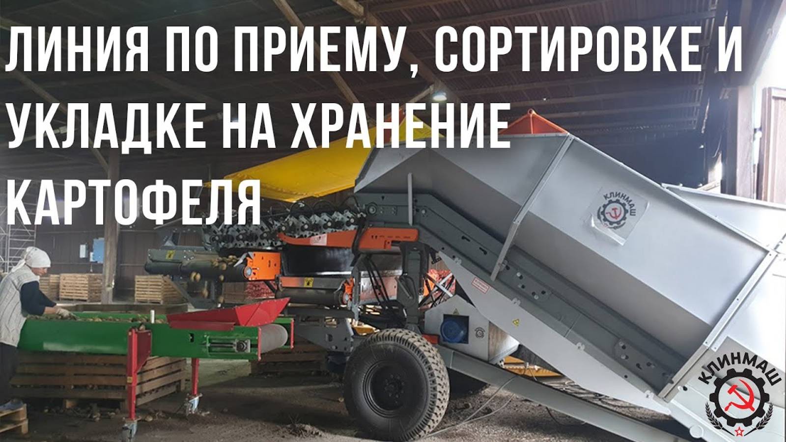 Линия сортировки картофеля Орловской области с приемно-сортировочным бункером и наклонным конвейером