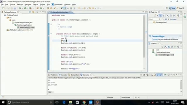 Java programming in eclipse with Variables Declaration and initialization