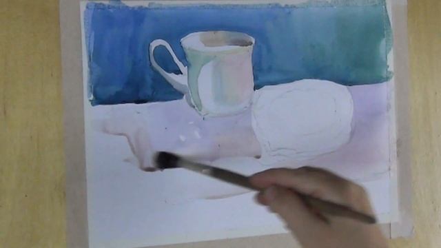 Этюд натюрморта с ватрушкой.  Акварель.  Часть 1