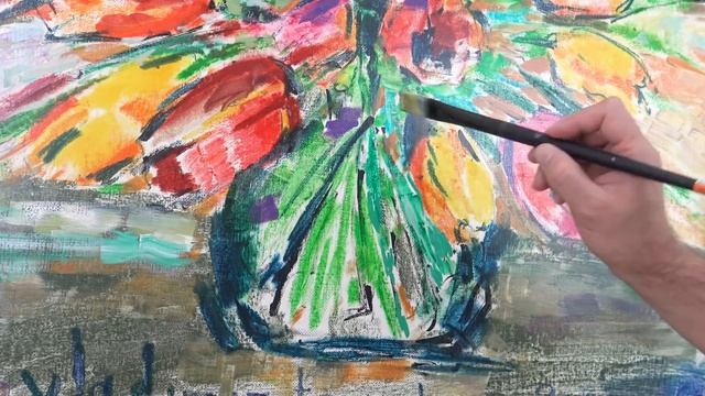 Процесс рисования картины «Тюльпаны» в режиме таймлапс смотреть онлайн