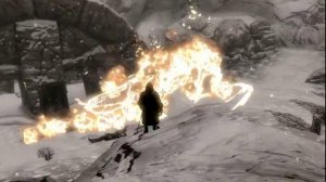 Elder Scrolls V Skyrim: Killing an Ancient Dragon with Special Move. Dragon Skeleton Scene.