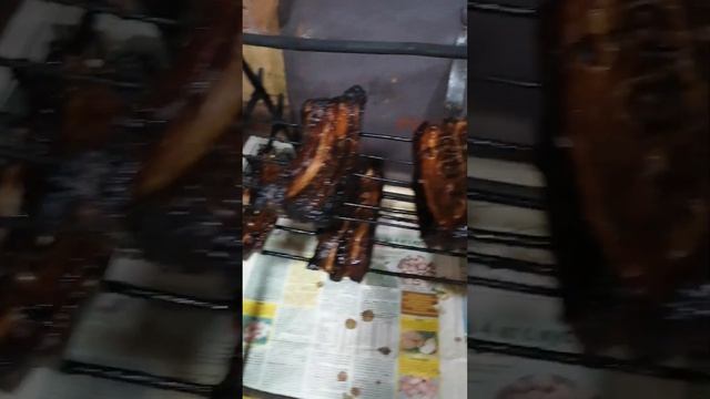 Свиные рёбра горячего копчения в русской печке!