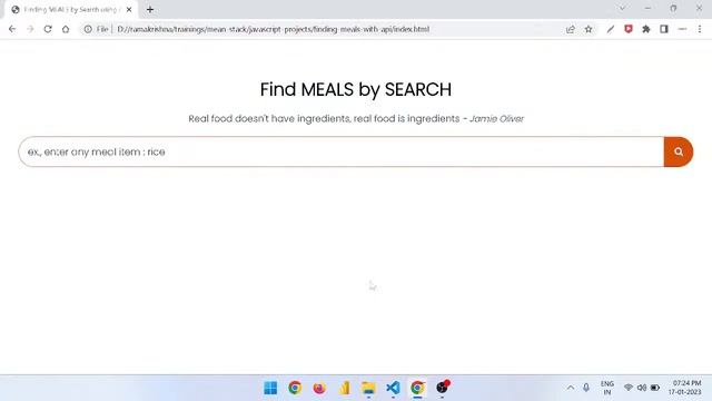 Javascript - How to Write the FUNCTIONALITY in finding your 'MEALS' by SEARCH with API