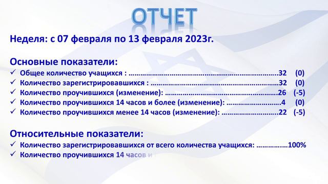 Отчет о пилотном проекте за неделю с 7 февраля по 13 февраля 2023 года смотреть онлайн