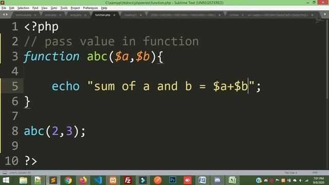 Function with Parameter in PHP (Hindi)