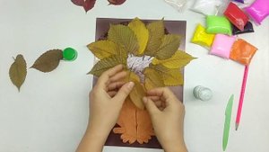 Лев из листьев и пластилина. Осенняя поделка