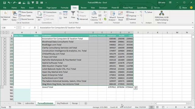Excel - Format Only The Subtotal Rows - Episode 1996