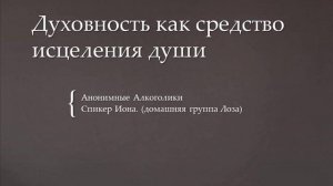 Духовность как средство исцеления души. Спикерское АА. Иона. Домашняя группа Лоза