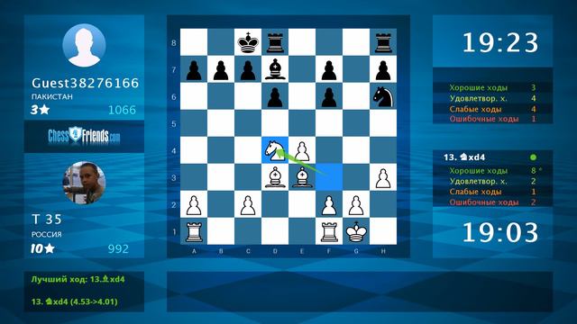 Анализ шахматной партии: Т 35 - Guest38276166, 1-0 (по ChessFriends.com)