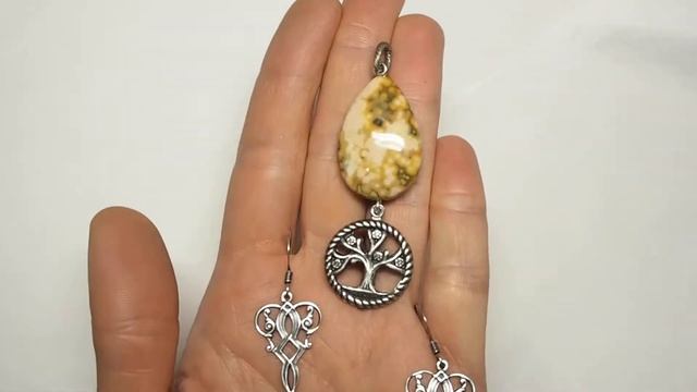 Купить Комплект кулон и серьги Древо жизни с яшмой PC110025