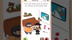 Brain test 4 level 43 We must find a way to watch our shows at the same time walkthrough solution