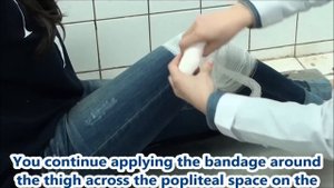 Расходящаяся (черепашья) повязка на область коленного сустава